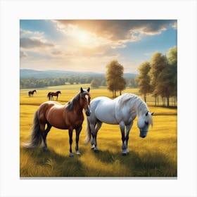 Horses In A Field 34 Canvas Print