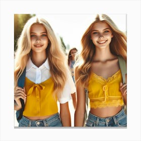 Two Young Girls In Yellow Tops Canvas Print