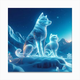 Crystal ice dog and cat statue Canvas Print