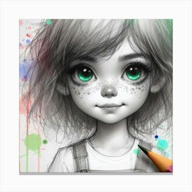 Little Girl With Green Eyes Canvas Print