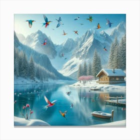 Birds In The Snow 6 Canvas Print