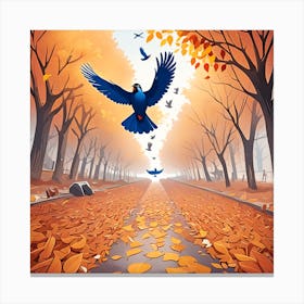 Autumn Background With Birds Canvas Print