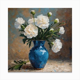 Carnations In A Blue Vase Canvas Print
