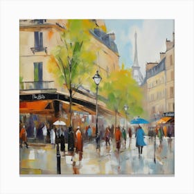 Paris Street Scene.Paris city, pedestrians, cafes, oil paints, spring colors. 2 Canvas Print