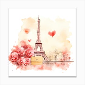 Watercolor Paris Eiffel Tower Canvas Print
