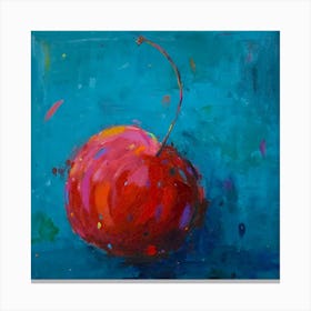 Cherry On Teal Square Canvas Print
