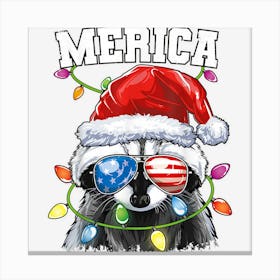 Merica Christmas Usa Flag Funny Santa Raccoon Christmas Tree 1 Canvas Print