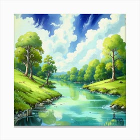 River Landscape Canvas Print