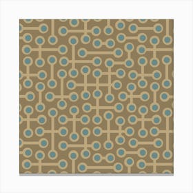 CIRCUITS Retro 1970s Mid Century Abstract Geometric Groovy Polka Dot in Vintage Powder Blue and Beige on Neutral Sand Brown Canvas Print