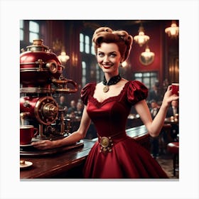 Coffee Retro Woman In A Red Dress Canvas Print