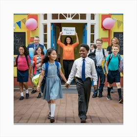 Group Of Children At School Canvas Print