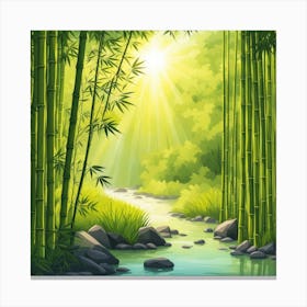 A Stream In A Bamboo Forest At Sun Rise Square Composition 137 Canvas Print