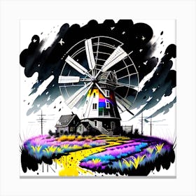 Windmill At Night Canvas Print