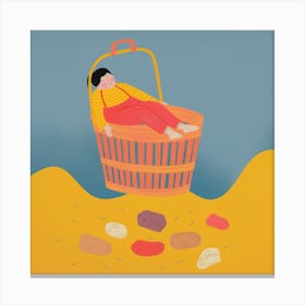 Illustration Of A Woman Sleeping In A Basket Canvas Print