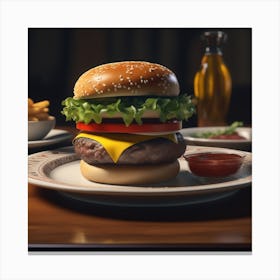Hamburger On A Plate 85 Canvas Print