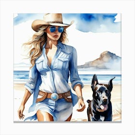 Coastal Cowgirl on Beach with Dog 4 Canvas Print