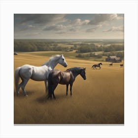 Field Landscape With Horses On It Trending On Artstation Sharp Focus Studio Photo Intricate Deta (6) Canvas Print