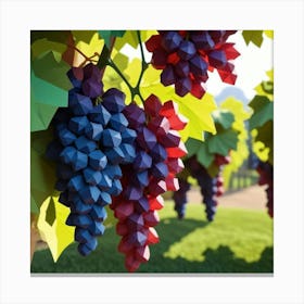 Red And Blue Grapes On Vine 3d Paper Art Canvas Print