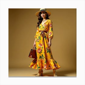 Yellow Floral Maxi Dress 1 Leinwandbild