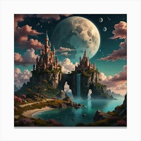 Fantasy Castle In The Moonlight Canvas Print