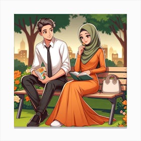 Muslim Couple In Park Canvas Print