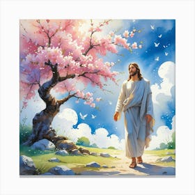 Jesus Walking Under A Cherry Tree Lienzo