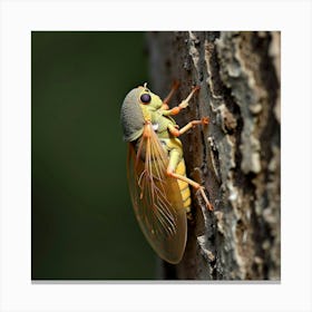 A Delicate Cicada Resting On A Tree Trunk 1 Canvas Print