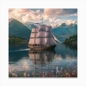 Sailing Ship In The Mountains 1 Canvas Print