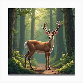 A Graceful White Tailed Deer Standing In The Forest 2 Canvas Print