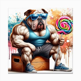 Bulldog With Lollipop Canvas Print