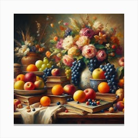 Fruit And Books Canvas Print