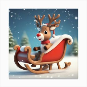 3d Reindeer In A Sleigh 1 Canvas Print