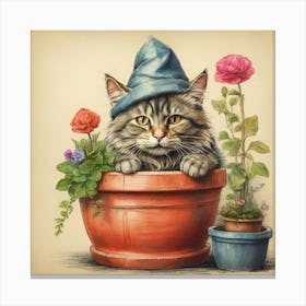 Cat In Pot 3 Canvas Print