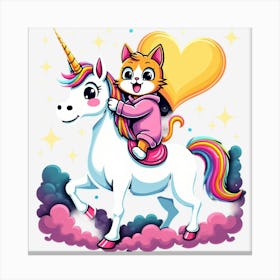 Valentine's Day Lovely Cat Riding a Unicorn 6 Canvas Print