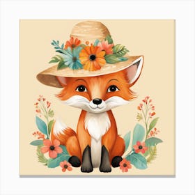 Floral Baby Fox Nursery Illustration (4) 1 Canvas Print
