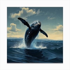 Humpback Whale Jumping Out Of The Water Canvas Print