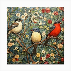 Three Birds On A Branch Art 10 Canvas Print