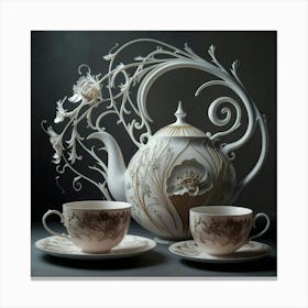 Teapot And Teacups Canvas Print