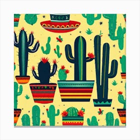 Mexican Cactus Pattern 21 Canvas Print