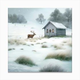 Deer In The Snow 21 Canvas Print