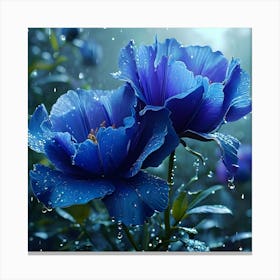 Blue Flowers In The Rain Canvas Print