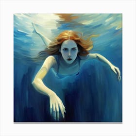 Underwater Woman Swimming In The Sea Art Print Canvas Print