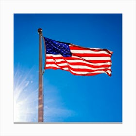 American Flag Unfurled Against A Clear Blue Sky Stars Centered Stripes Flowing Gracefully Overlai (4) Canvas Print