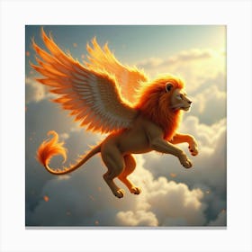 A Winged Lion With Fiery Mane Soaring Through The Clouds 1 Canvas Print