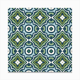 Retro Geometric Tile Pattern in Cool Blue and Green Canvas Print