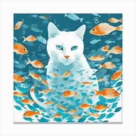 Cat With Fishes 1 Canvas Print