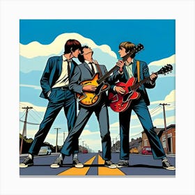 A Photograph With Three Pals Playing Harmony On The Road Similar To Pop Art Style Canvas Print