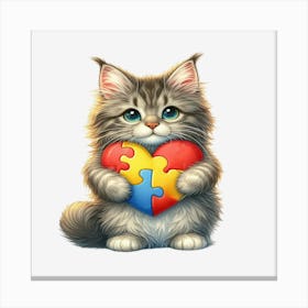 Autism Puzzle Piece Cat (Maine Coon) Canvas Print