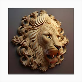 Lion in 3D view with decorative patterns crafted on leather surfaces. Canvas Print