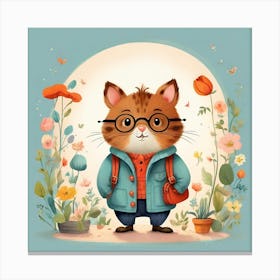 Cartoon Cat With Glasses Canvas Print